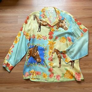 Vintage ESCADA Blouse with Horses & Roses